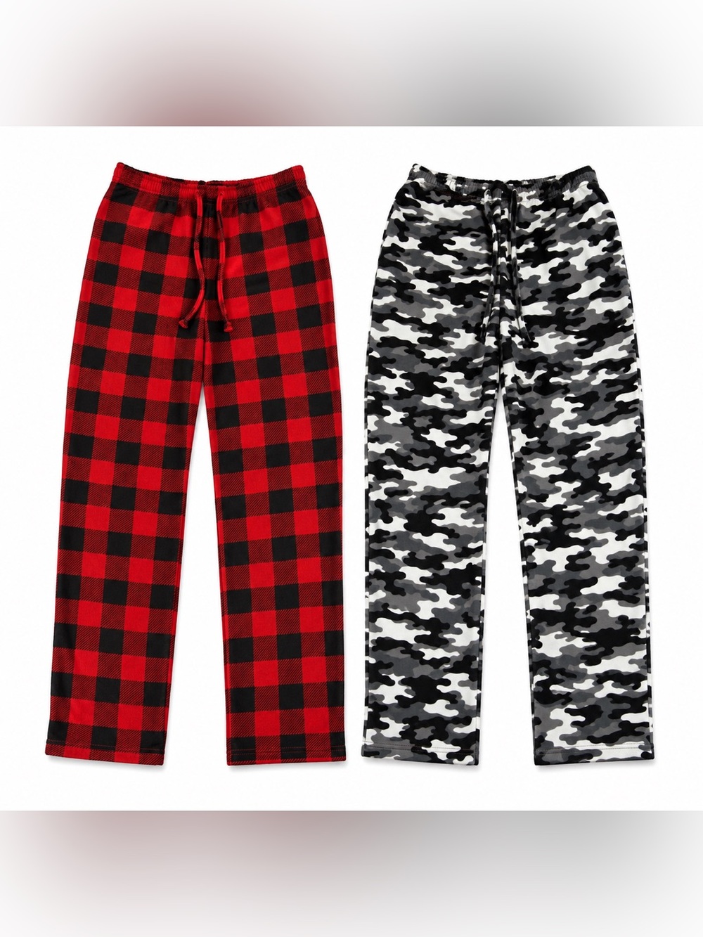 Amazon Kids Red Buffalo Plaid & Black/Gray Camo Fleece Pajama Bottoms